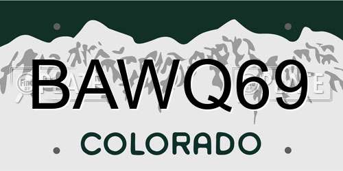 BAWQ69 Colorado License Plate