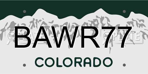 BAWR77 Colorado License Plate