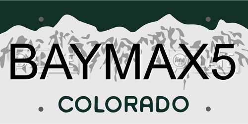 BAYMAX5 Colorado License Plate