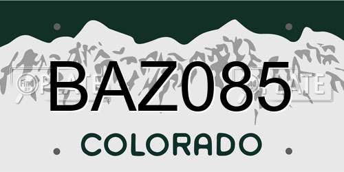 BAZ085 Colorado License Plate