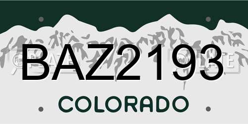 BAZ2193 Colorado License Plate