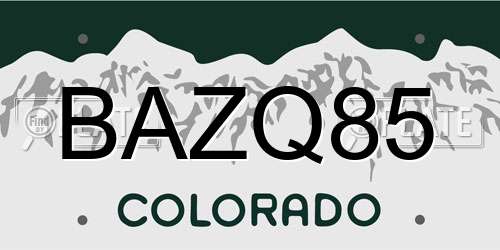 BAZQ85 Colorado License Plate
