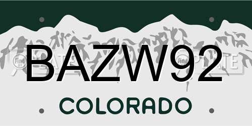 BAZW92 Colorado License Plate