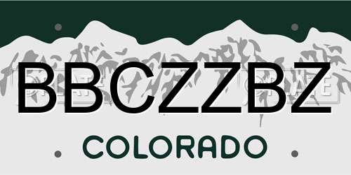 BBCZZBZ Colorado License Plate