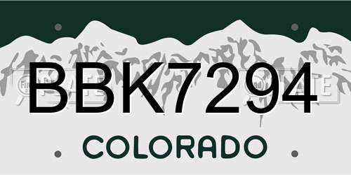 BBK7294 Colorado License Plate