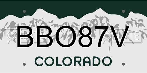 BBO87V Colorado License Plate