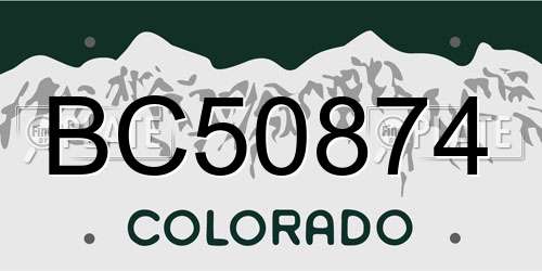 BC50874 Colorado License Plate