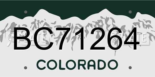 BC71264 Colorado License Plate