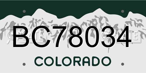 BC78034 Colorado License Plate