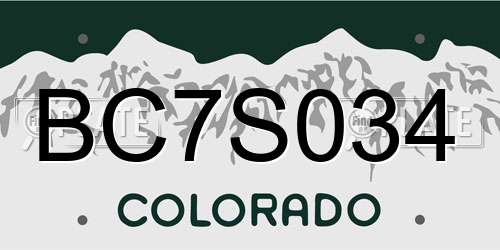BC7S034 Colorado License Plate