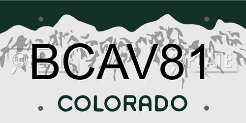 BCAV81 Colorado License Plate