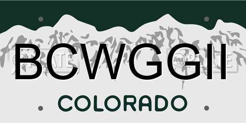 BCWGGII Colorado License Plate