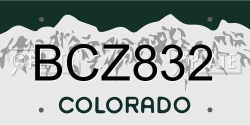 BCZ832 Colorado License Plate