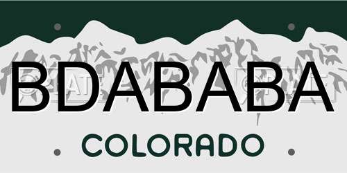 BDABABA Colorado License Plate