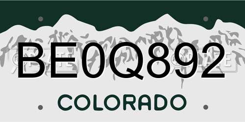 BE0Q892 Colorado License Plate