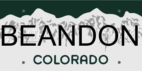 BEANDON Colorado License Plate
