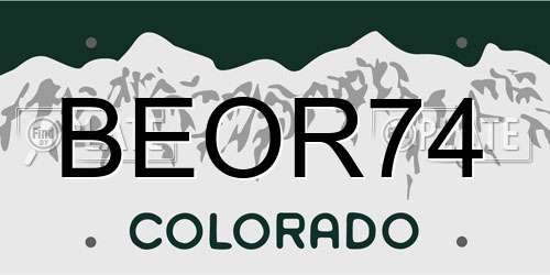 BEOR74 Colorado License Plate