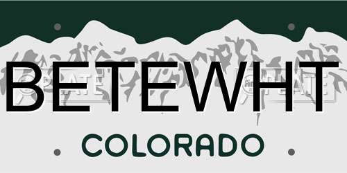 BETEWHT Colorado License Plate