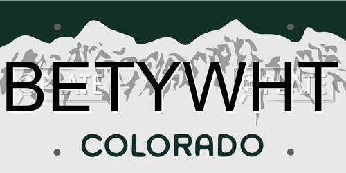 BETYWHT Colorado License Plate