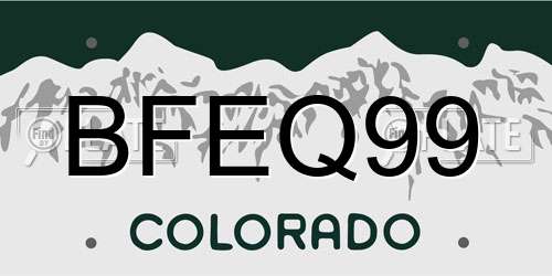 BFEQ99 Colorado License Plate