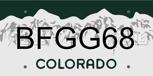BFGG68 Colorado License Plate