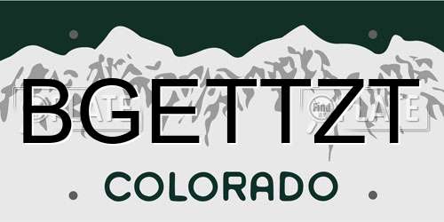 BGETTZT Colorado License Plate