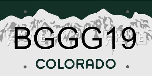 BGGG19 Colorado License Plate