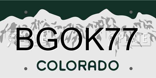BGOK77 Colorado License Plate