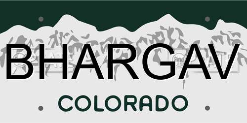 BHARGAV Colorado License Plate