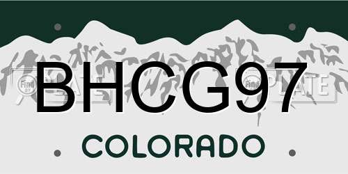BHCG97 Colorado License Plate