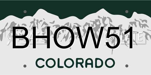 BHOW51 Colorado License Plate