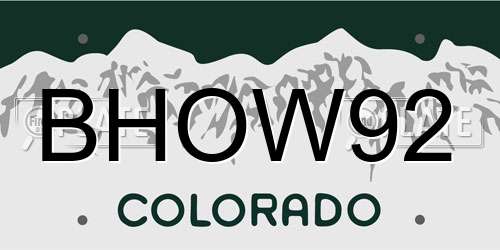 BHOW92 Colorado License Plate