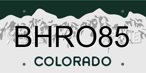 BHRO85 Colorado License Plate