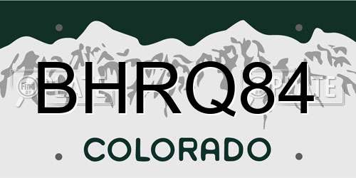 BHRQ84 Colorado License Plate
