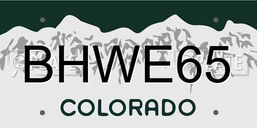 BHWE65 Colorado License Plate