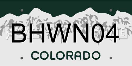 BHWN04 Colorado License Plate