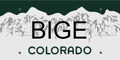 BIGE Colorado License Plate