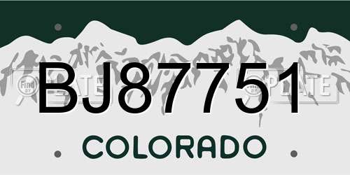 BJ87751 Colorado License Plate