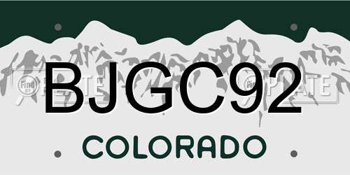 BJGC92 Colorado License Plate