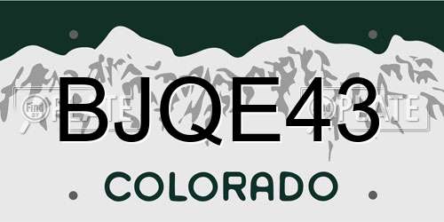 BJQE43 Colorado License Plate