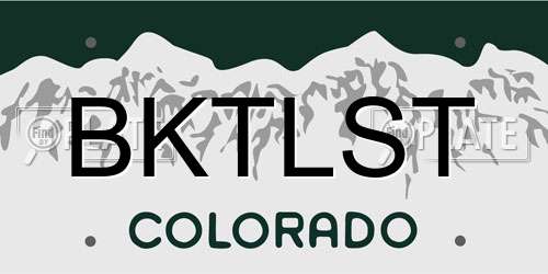 BKTLST Colorado License Plate