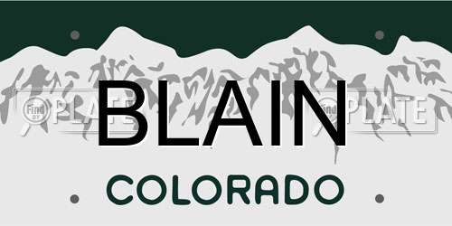 BLAIN Colorado License Plate
