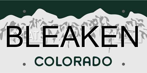 BLEAKEN Colorado License Plate