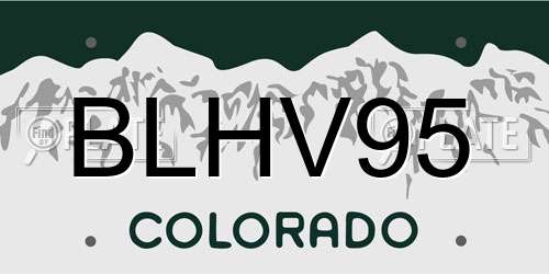 BLHV95 Colorado License Plate