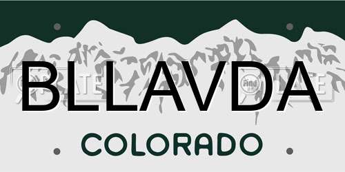 BLLAVDA Colorado License Plate