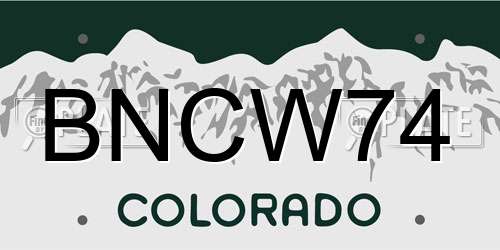 BNCW74 Colorado License Plate