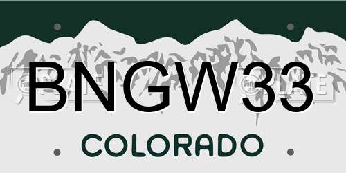BNGW33 Colorado License Plate