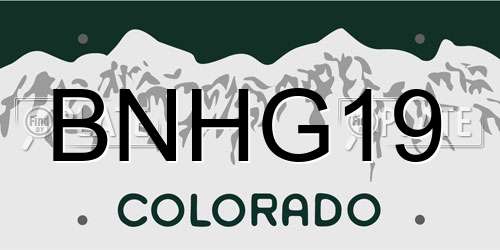BNHG19 Colorado License Plate