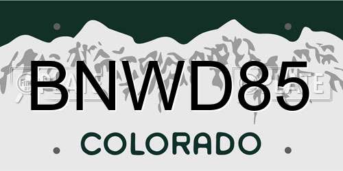 BNWD85 Colorado License Plate