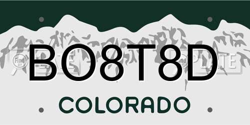 BO8T8D Colorado License Plate